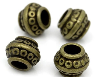 10 x Metal beads Bronze 9 x 7 mm