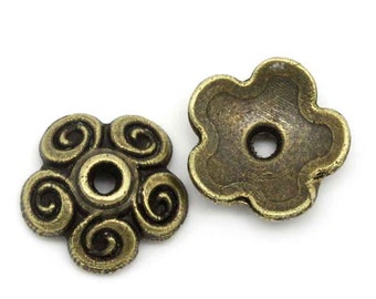 20 x Perlenkappen Blume Bronze 10x10mm