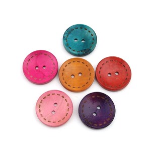 10 x Wooden buttons Colorful 25 mm image 3