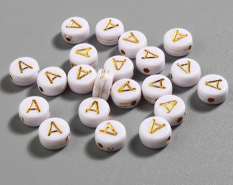 50 x Acryl Perlen Buchstaben A Weiß Gold 7mm