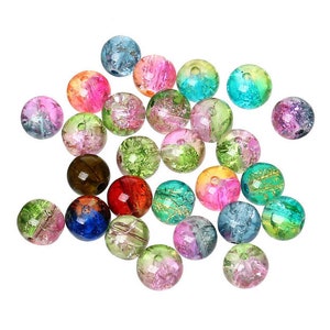 50 x Glass Beads Crackle Colorful 8 mm