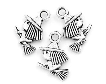 10 x Pendant Witch Silver 13 x 10 mm