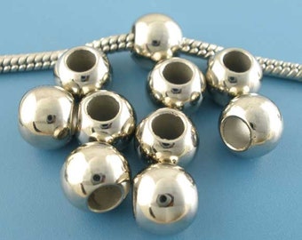 20 x Large Hole beads Silver 9 x 8 mm