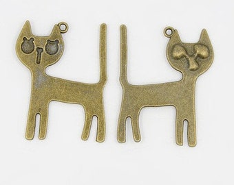 2 x Anhänger Katze Bronze 43x34mm