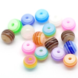 50 x Resin Perlen Gestreift Bunt 6mm