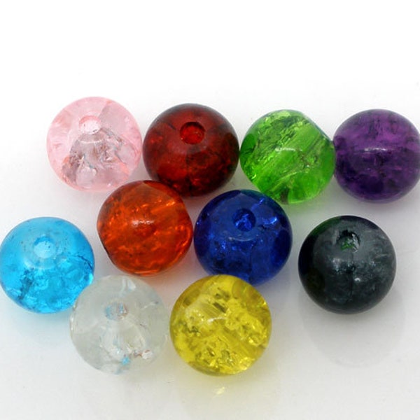 50 x Glasperlen Bunt Crackle 6mm