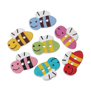 12 x Wooden Buttons Bee Colorful 19 x 12 mm