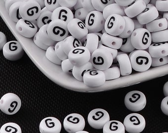 50 x Acrylic Beads Letter G White 7 mm