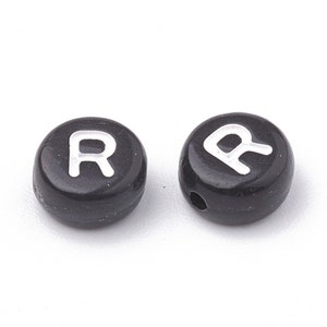 50 x cuentas acrílicas letra R negro 7 mm