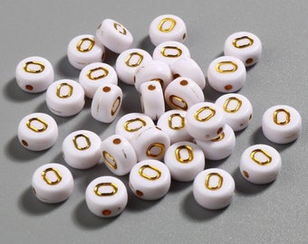 50 x Acryl Perlen Buchstaben O Weiß Gold 7mm