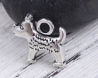 6 x Pendant Dog Silver 14 x 13 mm