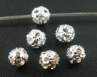 50 x métal plaqué argent perles 4 mm