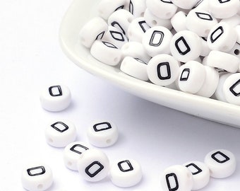 50 x Acrylic Beads Letter D White 7 mm