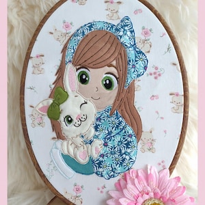 Doodle Girl with Bunny Embroidery File