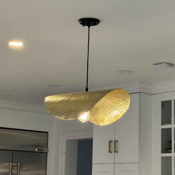 Leaf Brass Pendant Light, Gold Ceiling Lamp Shade, Hammered Brass Pendant Light, Brass Leaf Hanging Light, Minimal Hanging Light Fixture