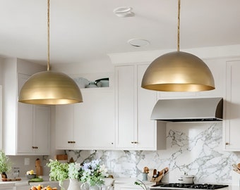 Set of 2 Brass Dome Pendant Light for Your Kitchen Island -Antique Brass Dome Pendant Light