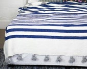 MOROCCAN BLANKET - WARM Blanket - Pom Pom Tassel Throw Blanket - Super Soft Woven Blanket - New Home Gift - Cotton Blanket