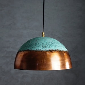 Pendant Lights For Kitchen Island, Oxidized Copper Pendant Light, Patina Copper Hanging Lampshade, Art Deco