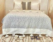 POM POM BLANKET - Tassel Throw Blanket - Moroccan Wedding Blanket - Handmade King Size Blanket - Housewarming Gift - Cotton Blankets