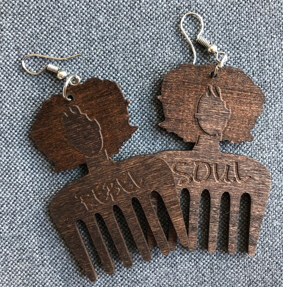 Natural Hair Afro Pick Wooden Earrings Anniversary Gift Etsy