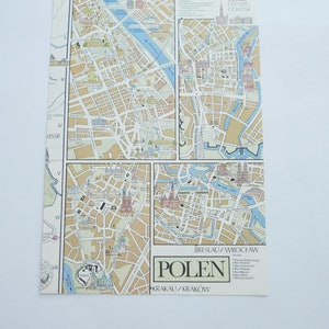 Vintage Poland Map: City Map of Krakau, Warschau, Breslau, Danzig SHIPPING FROM GERMANY