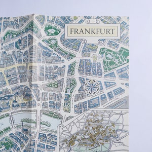 plan vintage de la ville de Francfort-sur-le-Main, Allemagne centrale, décoration d'affiche de petite taille, extrait du magazine de voyage Merian, EXPÉDITION DEPUIS L'ALLEMAGNE