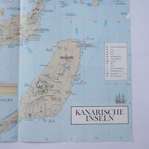 Vintage map of the Canary Islands, German Merian travel magazine excerpt, small size wall hanging decoration, SHIPPING FROM GERMANY
