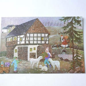 German vintage Advent calendar with farm and snowing, Gdr era, new old stock, SHIPPING FROM GERMANY