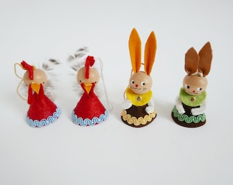 4 pieces Easter Decoaration Figures, Handmade, Bunnies Roosters, Retro Easter Home Decor