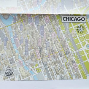 Vintage Karte Chicago, Vintage Poster Dekoration 80er, USA, Illinois, KLEINES FORMAT