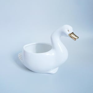 Vintage swan flower pot white gold decoration, animal planter home decor, SHIPPING FROM GERMANY