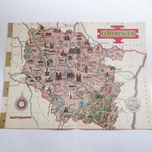 Vintage Landkarte Lothringen "Lorraine" Vintage Poster Dekoration, Karte Frankreich