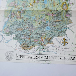 Vintage Landkarte Oberbayern vom Lech zur Isar, Poster Dekoration, KLEINES FORMAT