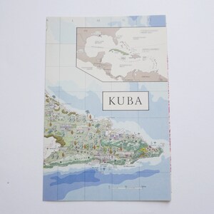 Carte vintage de Cuba Kuba, extrait du magazine de voyage allemand Merian, petite affiche, décoration murale, livraison depuis l&#39;Allemagne