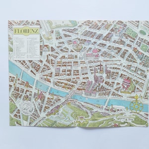 carte vintage de Florence, Florenz Italie, carte pliée, décoration murale de petite taille, EXPÉDITION DE L'ALLEMAGNE