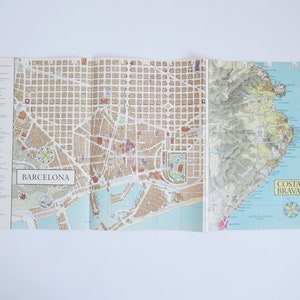 carte de la ville vintage de Barcelone, carte de l'Espagne, extrait du magazine de voyage allemand Merian, décoration murale de petite taille, EXPÉDITION DEPUIS L'ALLEMAGNE
