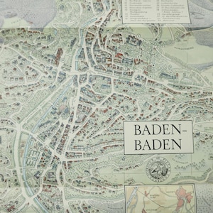 Vintage Landkarte Stadtplan von Baden-Baden, Deutschland, Baden-Württemberg, retro Wanddekoration