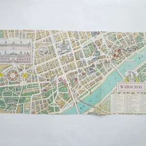 Vintage Landkarte, Stadtplan Warschau, Polen Karte, KLEINES FORMAT Poster Dekoration
