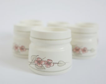 Set of 6 egg cups, cream white with sakura motif, stackable egg cups Germany, SHIPPING FROM GERMANY