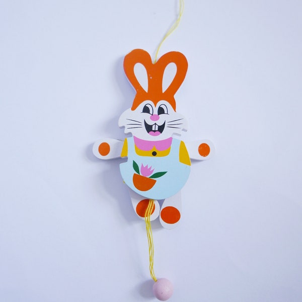 Vintage Hampelmann Figur kleiner Hase, Ostern Wanddekoration retro Kinderzimmer, kleine Größe Höhe 12 cm