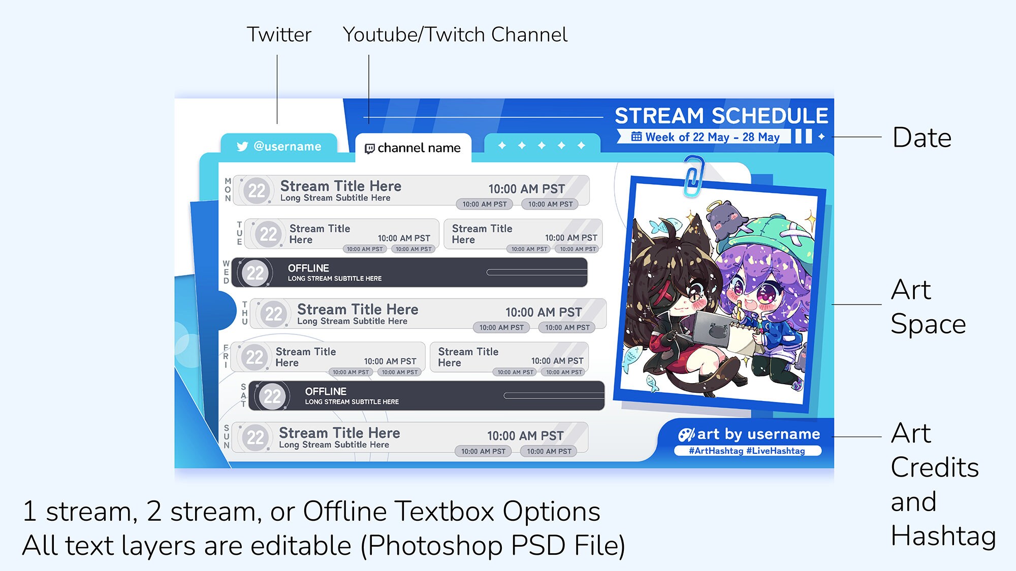 Streamlist Examples Mission List Stream Schedule Template 4 Colours - Etsy
