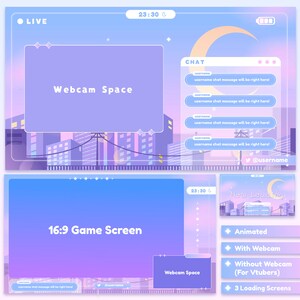 Pastel City Animated Streaming Overlay for Webcam stream and Vtuber