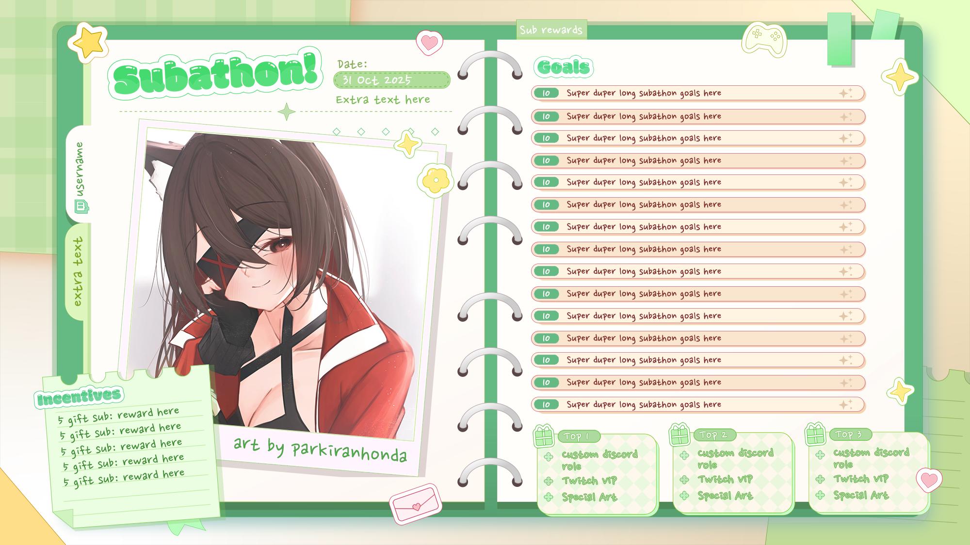 PSD Customisable Subathon Template: Notebook - Etsy