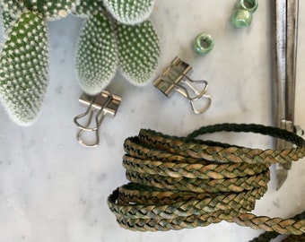 Leather cord braided olive 5mm x 50cm DIY bracelet