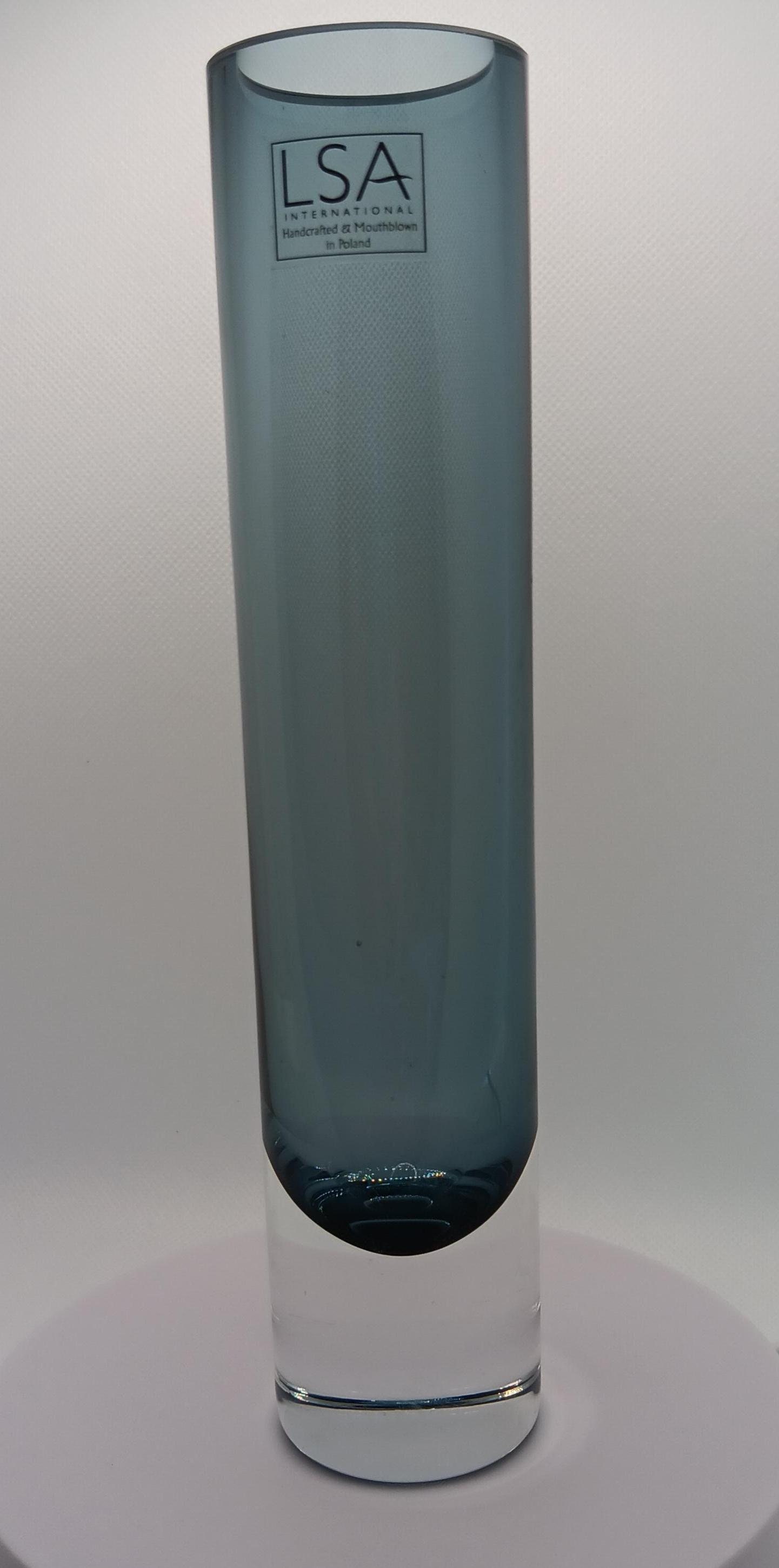 1 Smoke Blue LSA International Handcrafted Glass Bud Vase
