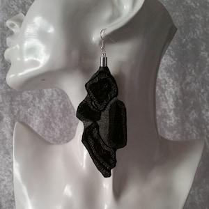 Ornament 1: Leather earrings, black, printed leather, about 10 cm, gothic, boho style, rustic, earrings, earrings, jewelry, gifts