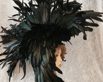 Black Feather Mohawk with Lace and Coquetips, Gothic Feather Iroquois,