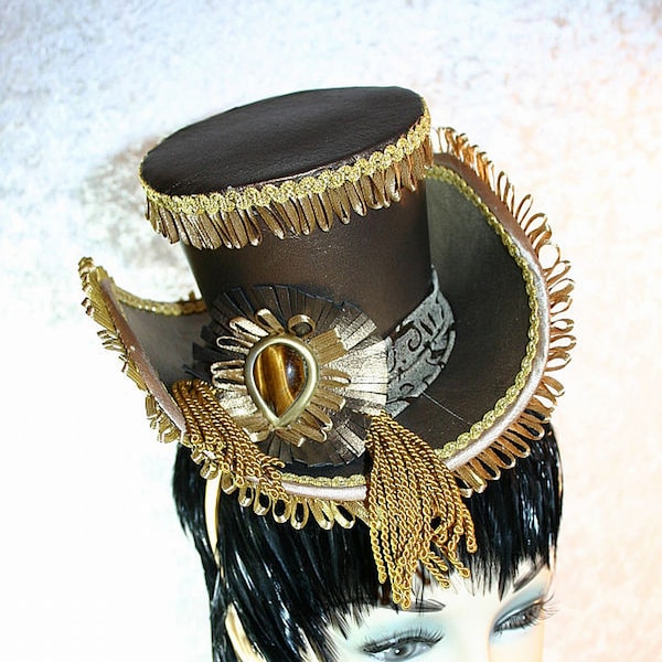 Steampunk Mini-Zylinder, echtes Leder, Cylinder Hat, Headpiece, Headdress, Black, Kopfschmuck, WGT, Designer Hat, Vintage, Trachtenhut