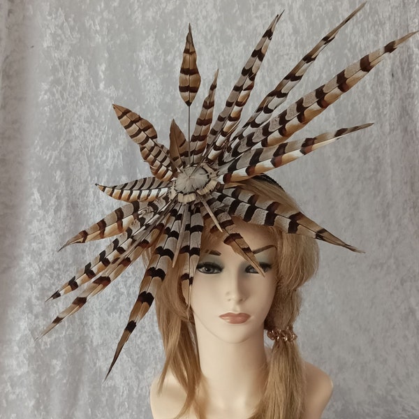 Königsfasanrad, Feather Headdress, Headpiece, Fascinator, Feather Hat, Kopfschmuck, Designer Hat