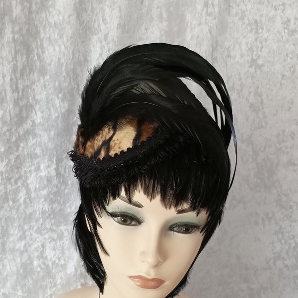 Feather Tiger Fascinator, Rooster Feathers, Headpiece, Feather Hat, Kopfschmuck, Designer Hat,